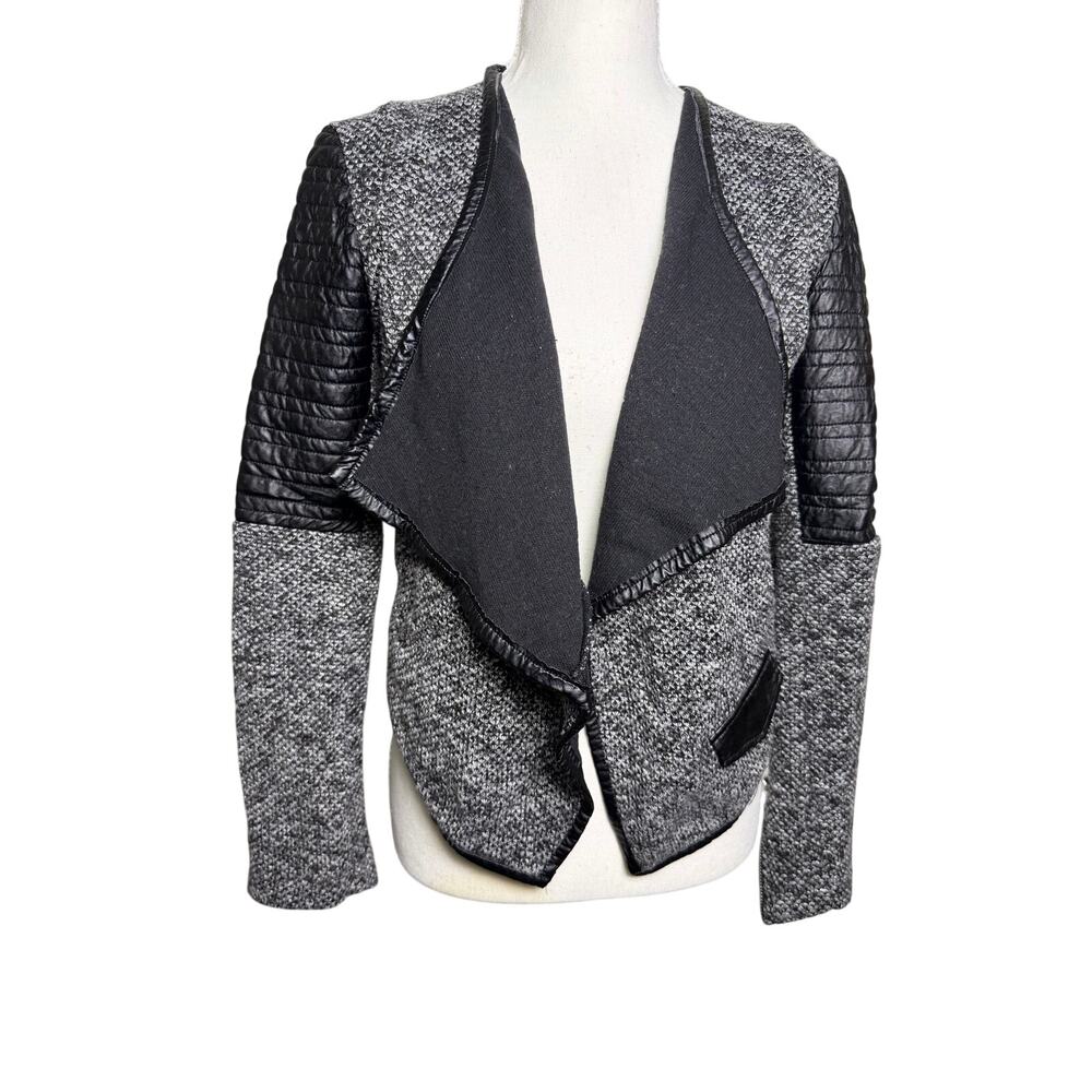VICI Gray Black Mixed Media Moto Cardigan Jacket Faux Leather Small